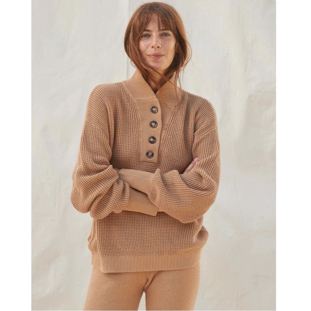 NEW Lunya Cozy Cotton Silk Waffle Stitch Henley Sweater Size Large/XL